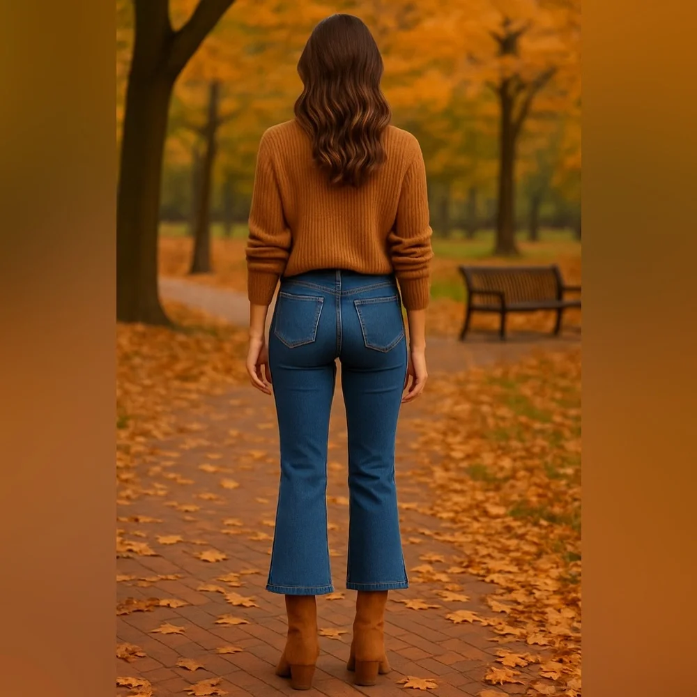 Michael Kors Deep Blue Cropped Jeans Slit at Bottom of Leg